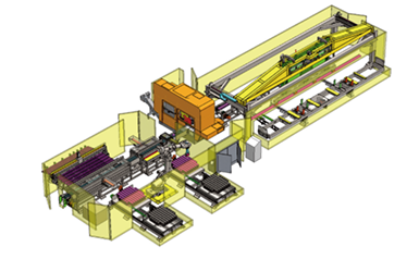 桁架上料+鋸切+料頭料尾分選+出料輸送+機器人碼垛+AGV轉(zhuǎn)運