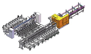 上料+鋸切+料頭料尾分選+伺服拉料+過渡輸送+雙頭倒角+柔性收集