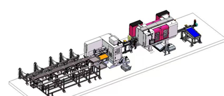 上料+鋸切+料頭料尾分選+入料輸送+雙頭倒角+出料輸送+收集