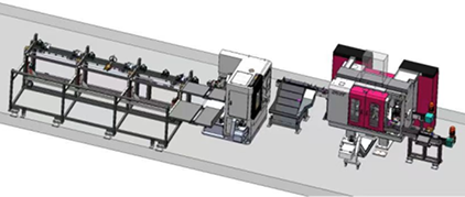 上料+鋸切+料頭料尾分選+提升輸送+雙頭倒角+出料輸送